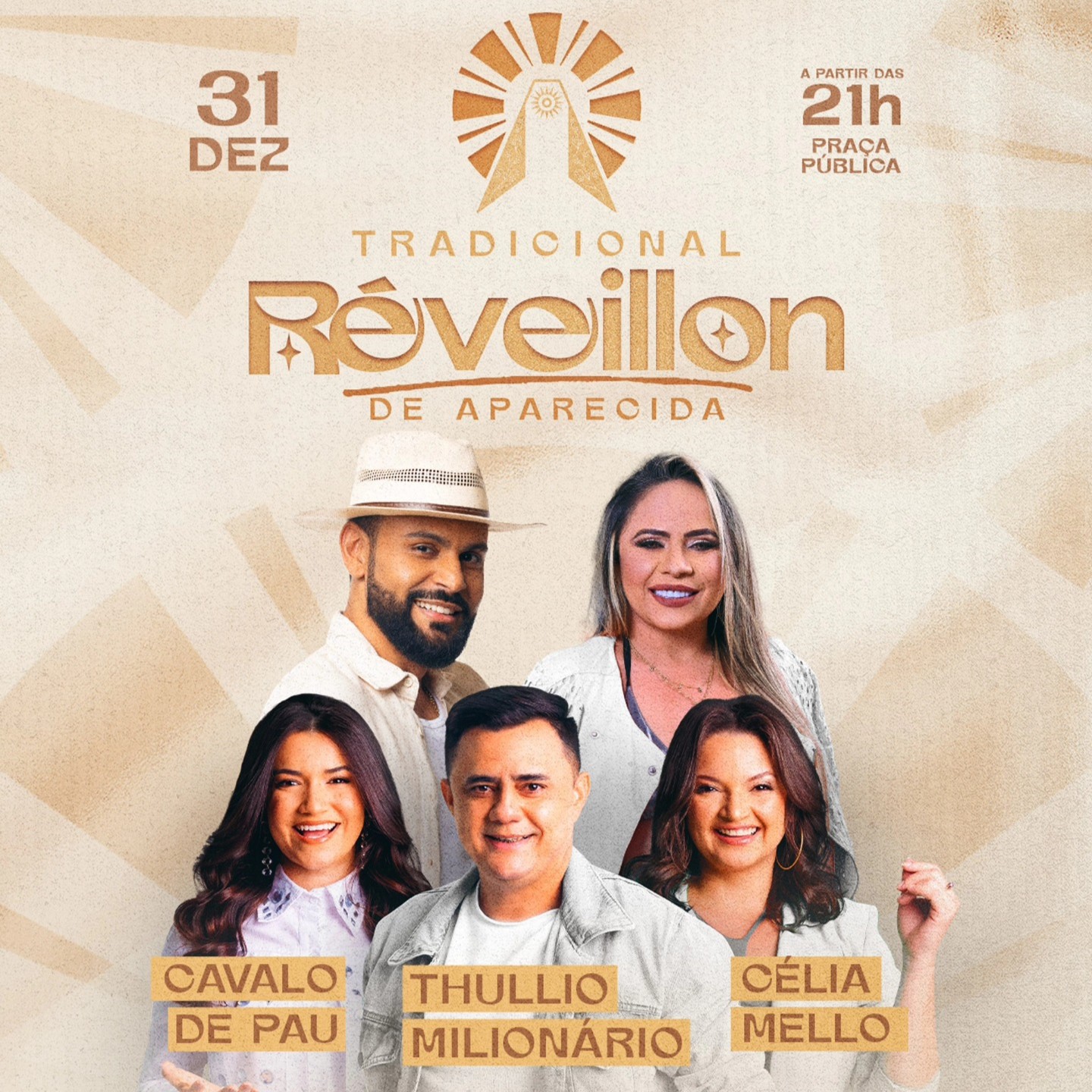 Réveillon em Aparecida terá Thullio Milionário, Cavalo de Pau e Célia Alves, anuncia prefeito João Neto